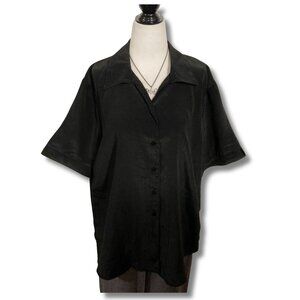 ALIA Plus-size black vertical striped short-sleeve shirt ~ Size 18 XXL 2X blouse
